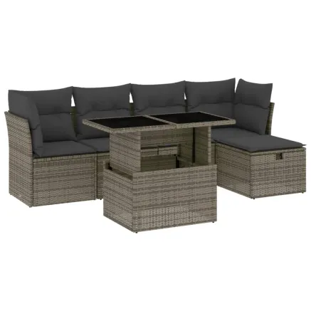 Salon de jardin 6 pcs avec coussins gris résine tressée 2