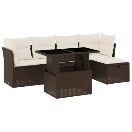 Salon de jardin avec coussins 6 pcs marron résine tressée 2