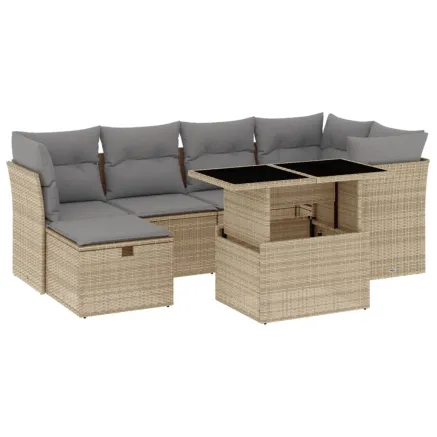 Salon de jardin avec coussins 7 pcs beige résine tressée 2