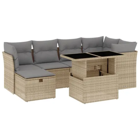 Salon de jardin avec coussins 7 pcs beige résine tressée