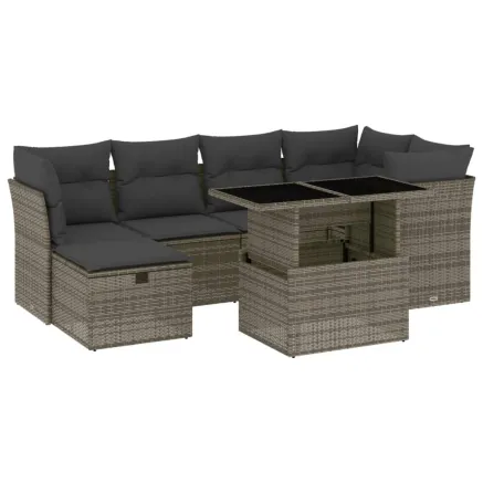 Salon de jardin avec coussins 7 pcs gris résine tressée 2