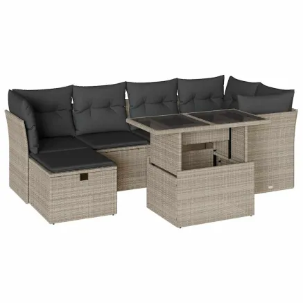 Salon de jardin avec coussins 7 pcs gris clair résine tressée 2