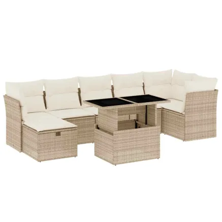 Salon de jardin avec coussins 8 pcs beige résine tressée 2