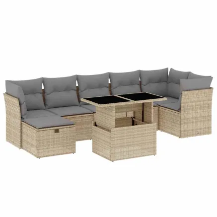 Salon de jardin avec coussins 8 pcs beige résine tressée 2