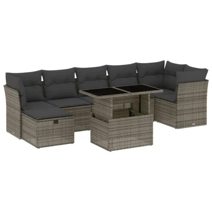 Salon de jardin 8 pcs avec coussins gris résine tressée 2