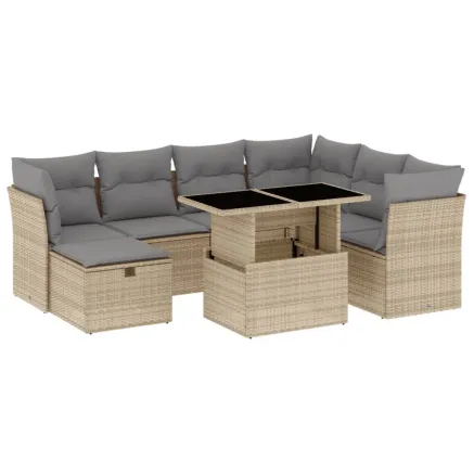 Salon de jardin avec coussins 8 pcs beige résine tressée 2