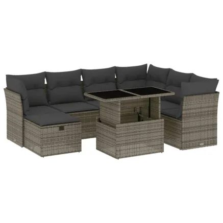 Salon de jardin 8 pcs avec coussins gris résine tressée 2
