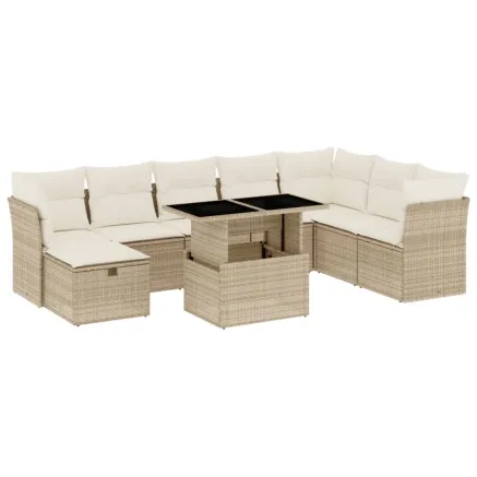 Salon de jardin avec coussins 9 pcs beige résine tressée 2