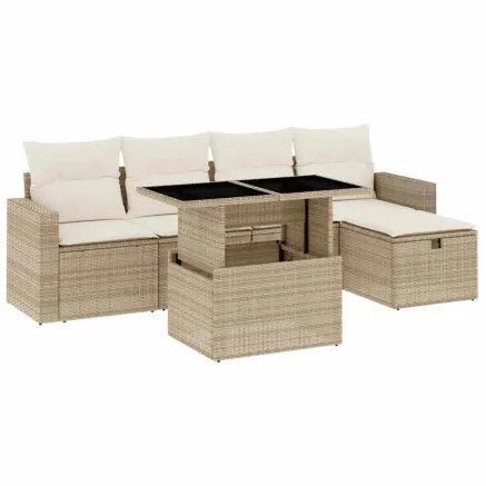 Salon de jardin avec coussins 6 pcs beige résine tressée 2