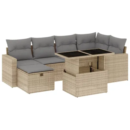 Salon de jardin avec coussins 7 pcs beige résine tressée 2