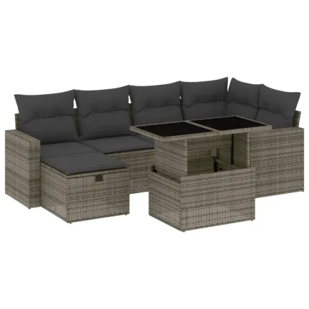 Salon de jardin avec coussins 7 pcs gris résine tressée 2