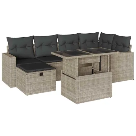 Salon de jardin avec coussins 7 pcs gris clair résine tressée 2