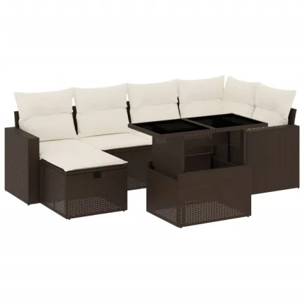 Salon de jardin avec coussins 7 pcs marron résine tressée 2