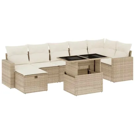 Salon de jardin avec coussins 8 pcs beige résine tressée 2