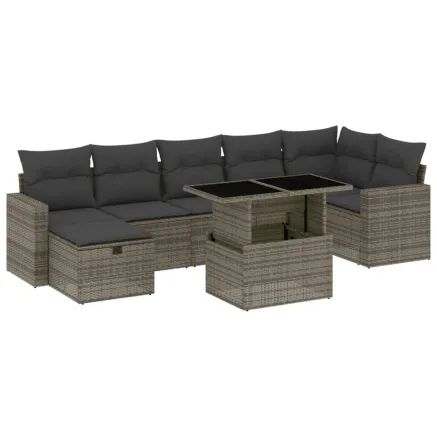 Salon de jardin 8 pcs avec coussins gris résine tressée 2