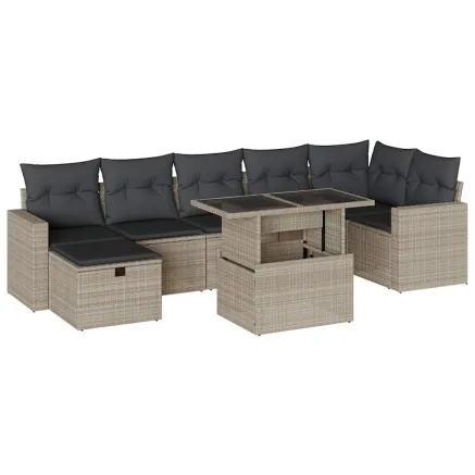Salon de jardin 8 pcs avec coussins gris clair résine tressée 2
