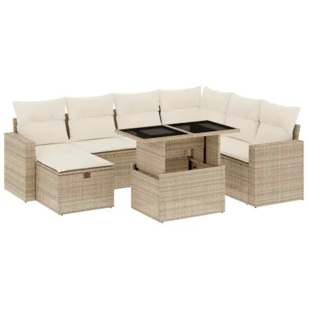 Salon de jardin avec coussins 8 pcs beige résine tressée 2