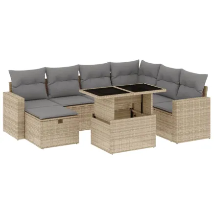 Salon de jardin avec coussins 8 pcs beige résine tressée 2