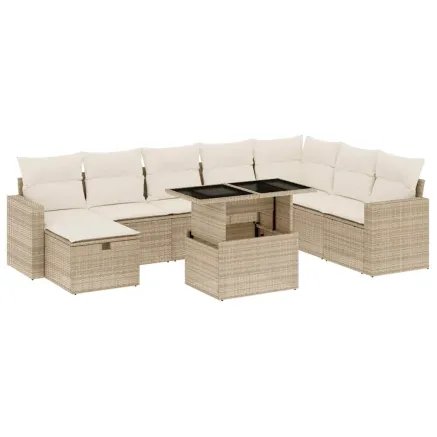 Salon de jardin avec coussins 9 pcs beige résine tressée 2