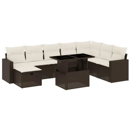 Salon de jardin avec coussins 9 pcs marron résine tressée 2