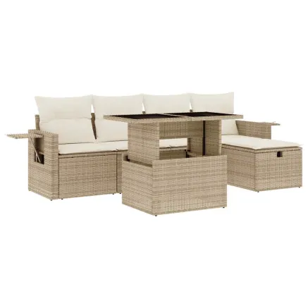 Salon de jardin avec coussins 6 pcs beige résine tressée 2