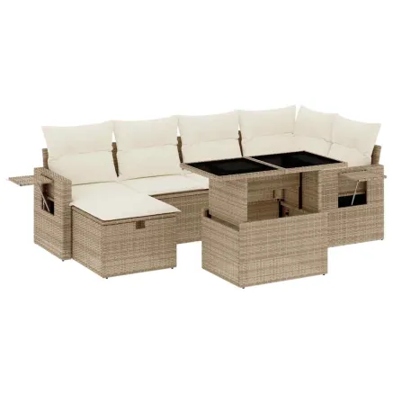 Salon de jardin avec coussins 7 pcs beige résine tressée 2