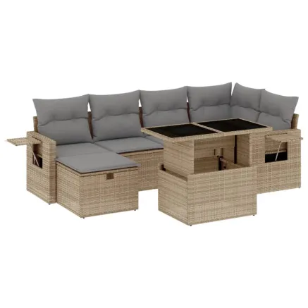 Salon de jardin avec coussins 7 pcs beige résine tressée 2