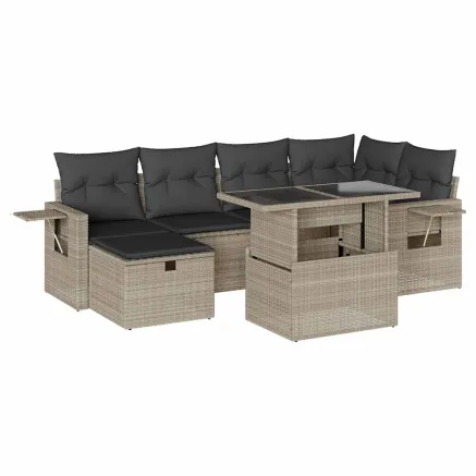 Salon de jardin avec coussins 7 pcs gris clair résine tressée 2