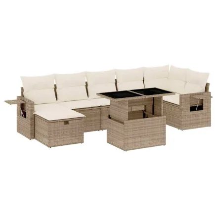 Salon de jardin avec coussins 8 pcs beige résine tressée 2