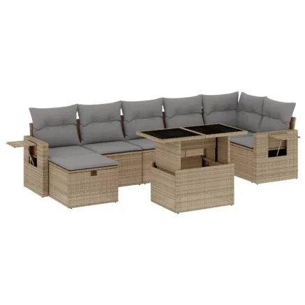 Salon de jardin avec coussins 8 pcs beige résine tressée 2