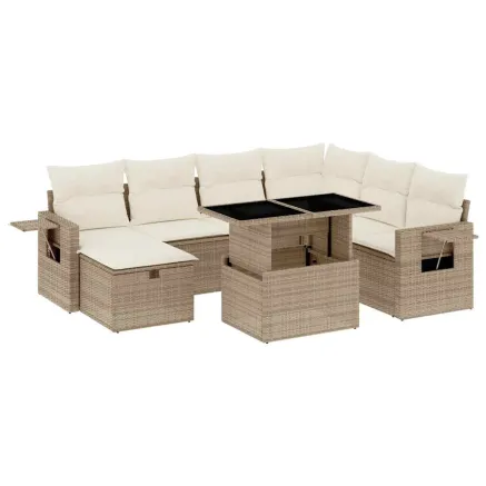 Salon de jardin avec coussins 8 pcs beige résine tressée 2