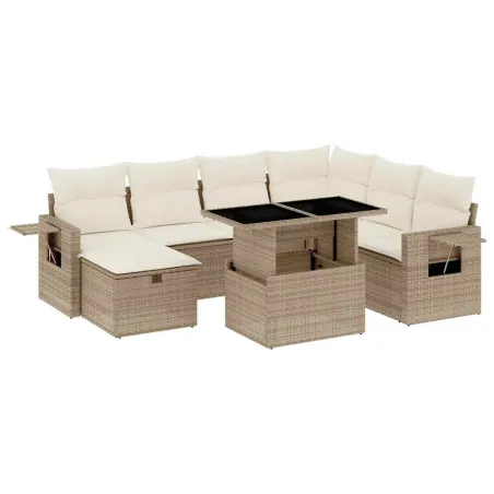 Salon de jardin avec coussins 8 pcs beige résine tressée