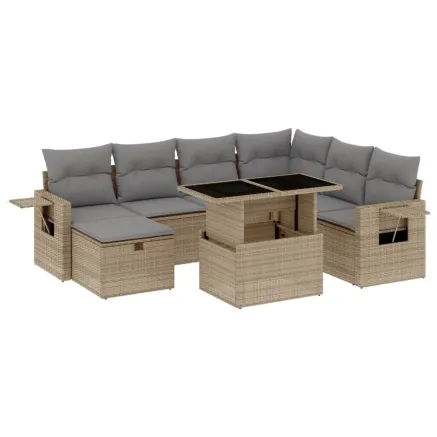 Salon de jardin avec coussins 8 pcs beige résine tressée 2
