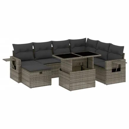 Salon de jardin 8 pcs avec coussins gris résine tressée 2