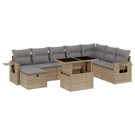 Salon de jardin avec coussins 9 pcs beige résine tressée 2
