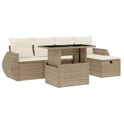 Salon de jardin avec coussins 6 pcs beige résine tressée 2