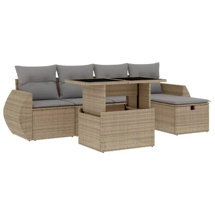 Salon de jardin avec coussins 6 pcs beige résine tressée 2