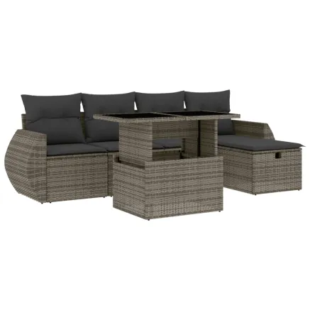 Salon de jardin 6 pcs avec coussins gris résine tressée 2