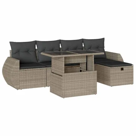 Salon de jardin 6 pcs avec coussins gris clair résine tressée 2