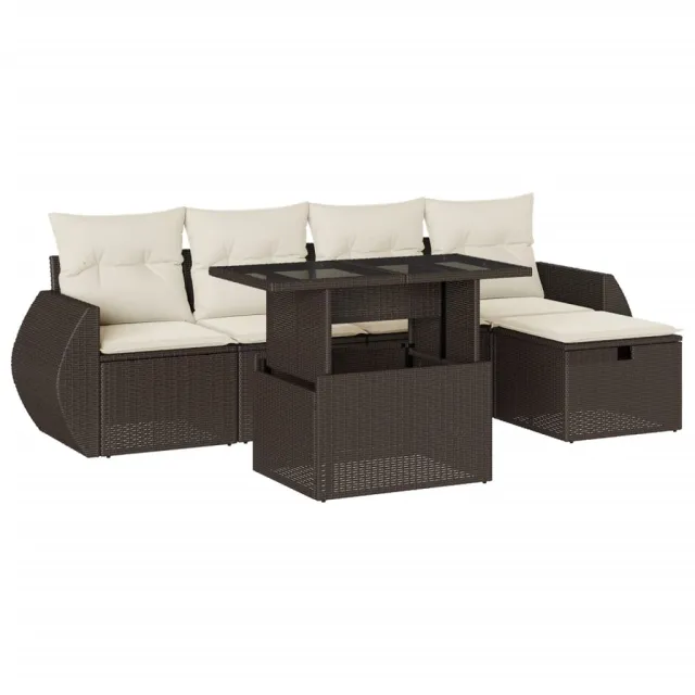 Salon de jardin avec coussins 6 pcs marron résine tressée