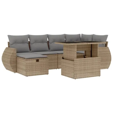 Salon de jardin avec coussins 7 pcs beige résine tressée 2