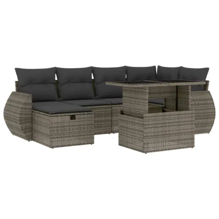 Salon de jardin avec coussins 7 pcs gris résine tressée 2