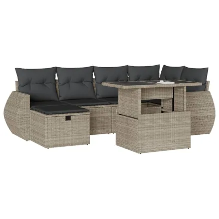 Salon de jardin avec coussins 7 pcs gris clair résine tressée 2
