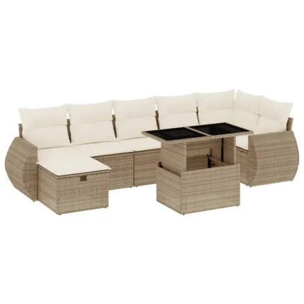 Salon de jardin avec coussins 8 pcs beige résine tressée 2