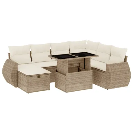 Salon de jardin avec coussins 8 pcs beige résine tressée 2