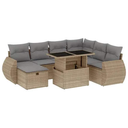 Salon de jardin avec coussins 8 pcs beige résine tressée 2