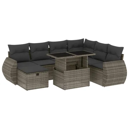 Salon de jardin 8 pcs avec coussins gris résine tressée 2