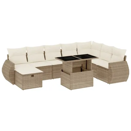 Salon de jardin avec coussins 9 pcs beige résine tressée 2