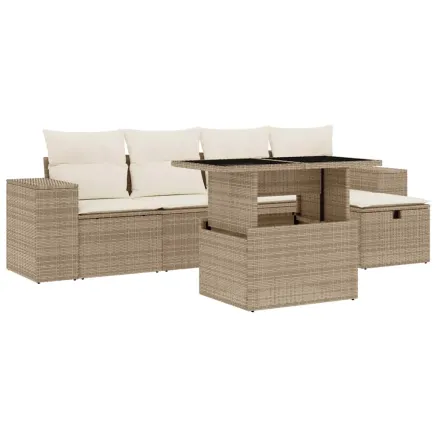 Salon de jardin avec coussins 6 pcs beige résine tressée 2