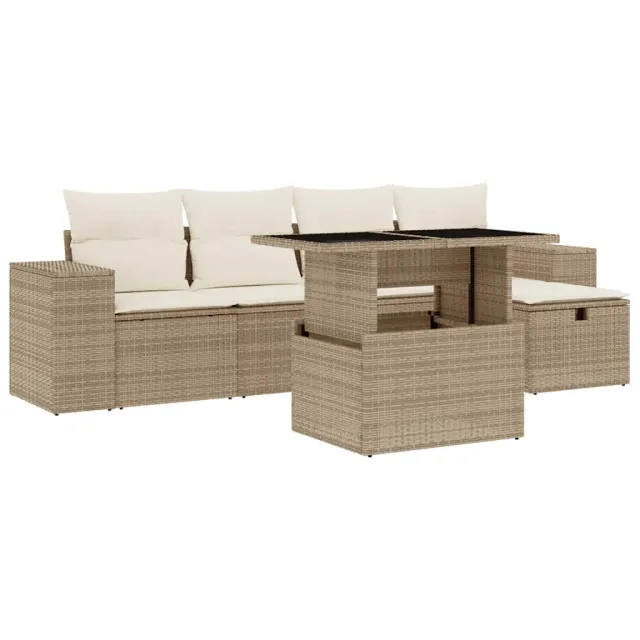 Salon de jardin avec coussins 6 pcs beige résine tressée